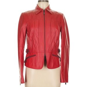 WORTH New York Red Leather Jacket Tailored Fit